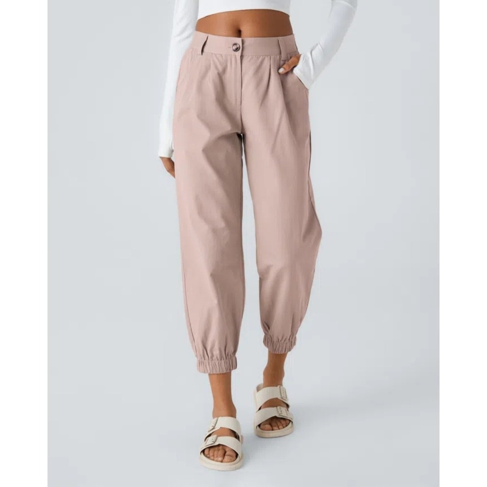 Halara Womens Mauve Pink Cotton Pleated Jogger Pants Size L Regular  Mid Rise